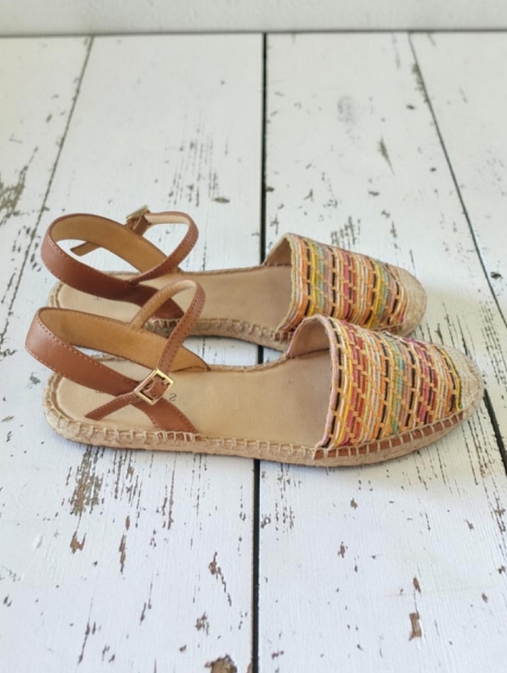 Talbots Izzy D'Orsay Woven Straw Espadrille Sandals - Multicolor Women's8.5 NWOB